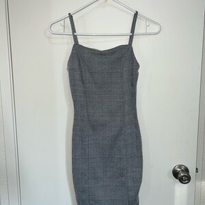 Gray Plaid Mini Bodycon Dress with Spaghetti Straps